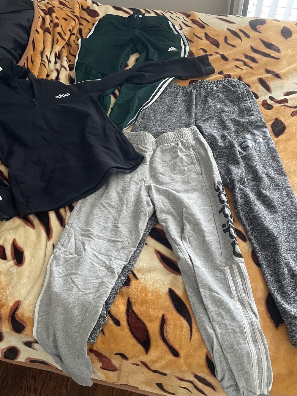 adidas Kids Black Quarter-Zip Top with Gray and Dark Green Joggers Set